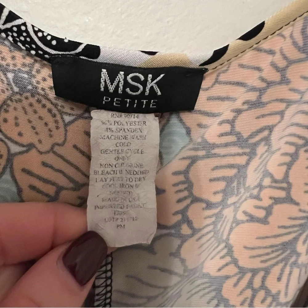 MSK BOHO MAXI DRESS TAN ORANGE GREEN PETITE MEDIUM‎ STRETCH COMFORTABLE